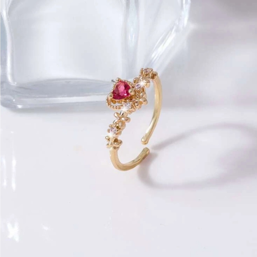 ruby color heart cuff ring - Picture 3 of 3